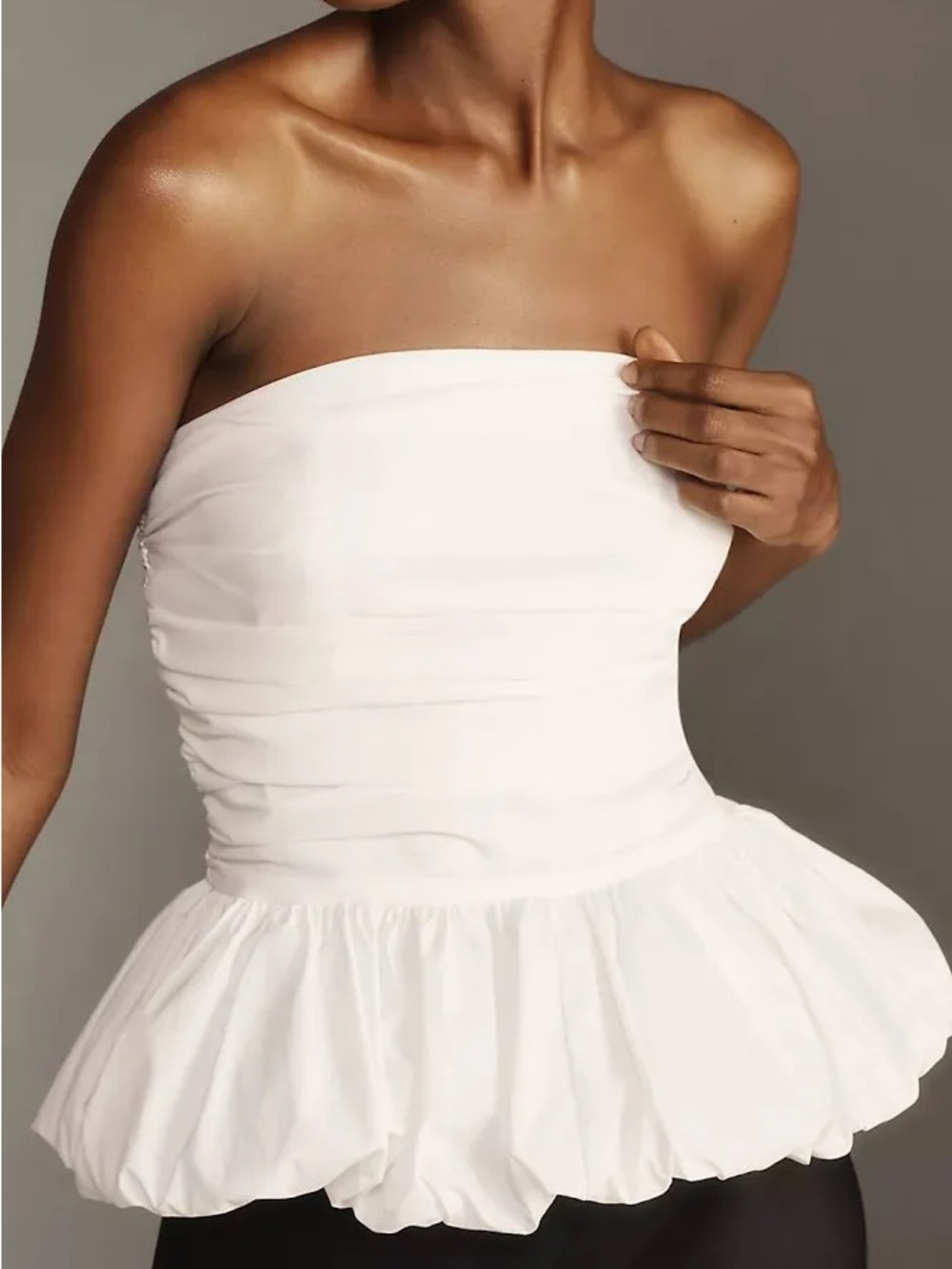 Anthropologie Strapless White Peplum Bustier Top